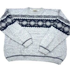Vintage Grandpa Sweater Men Medium Gray Blue Knit Nordic Cosby  90s Y2K Adult‎ *